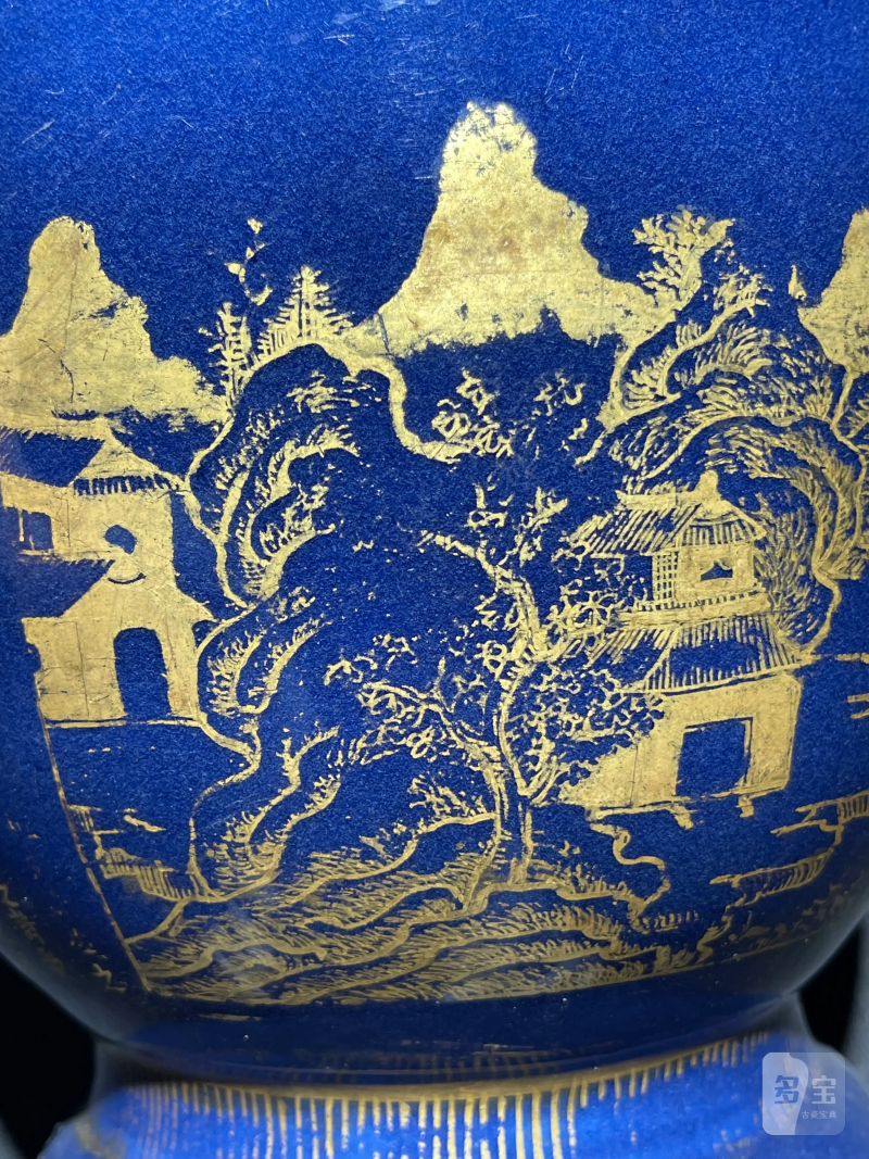 清乾隆 祭蓝描金赤壁赋纹盘口瓶 - 图7